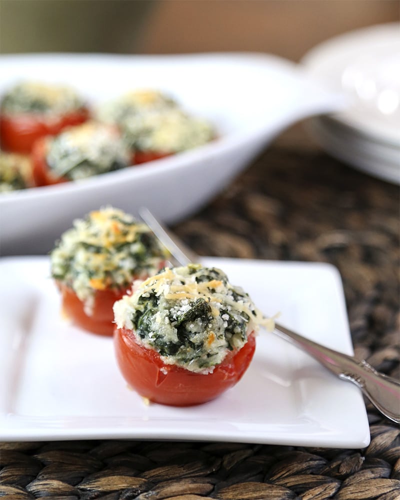 A plate of Spinach Stuffed Tomatoes