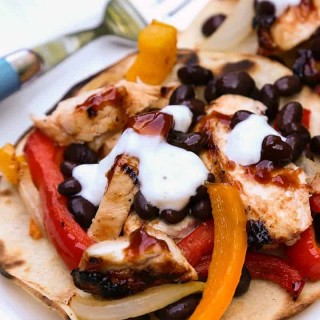 A plate of food, with BBQ Chicken Tostadas