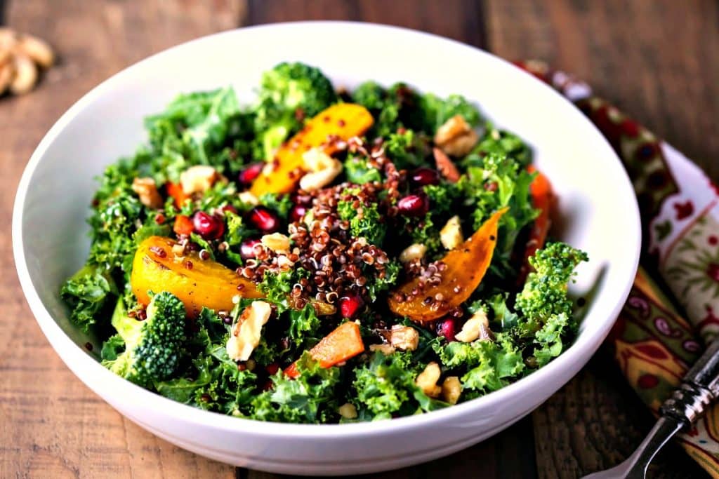 A bowl of fSuper Food Salad with Ginger Sesame Dressing