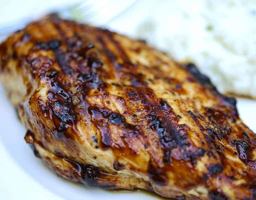 A close up of food, with grilled balsamic glazed chicken