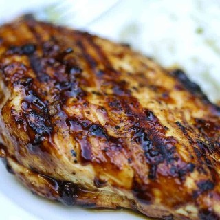 A close up of food, with grilled balsamic glazed chicken