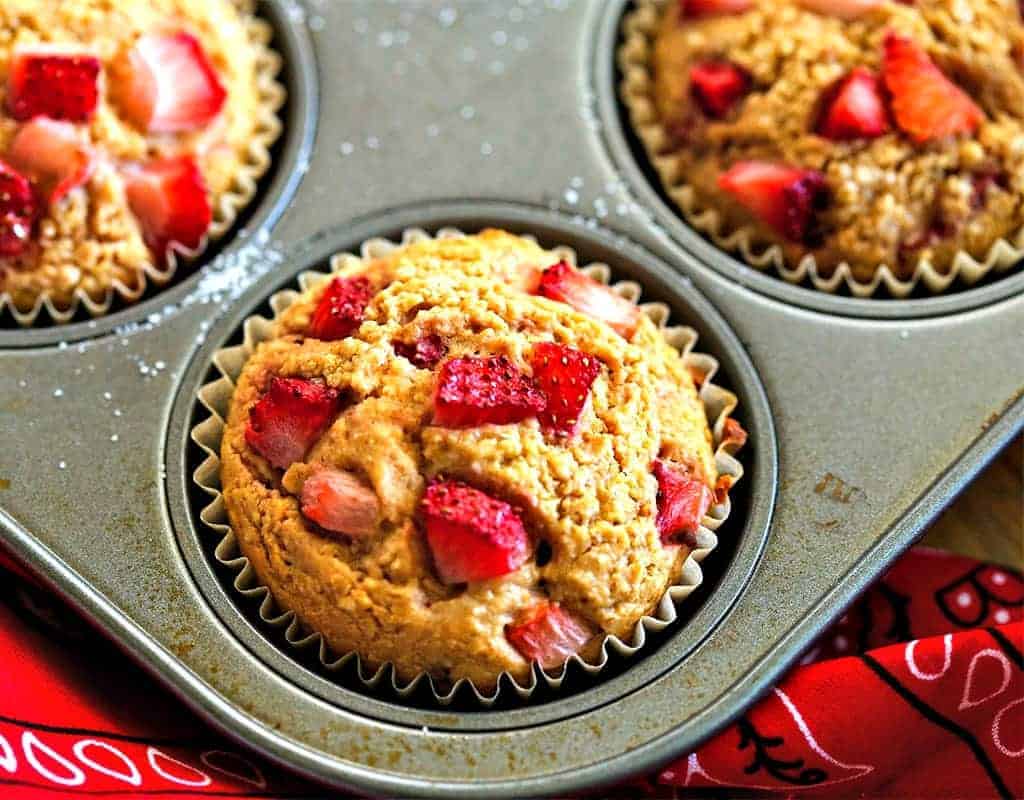 a close up of strawberry muffins