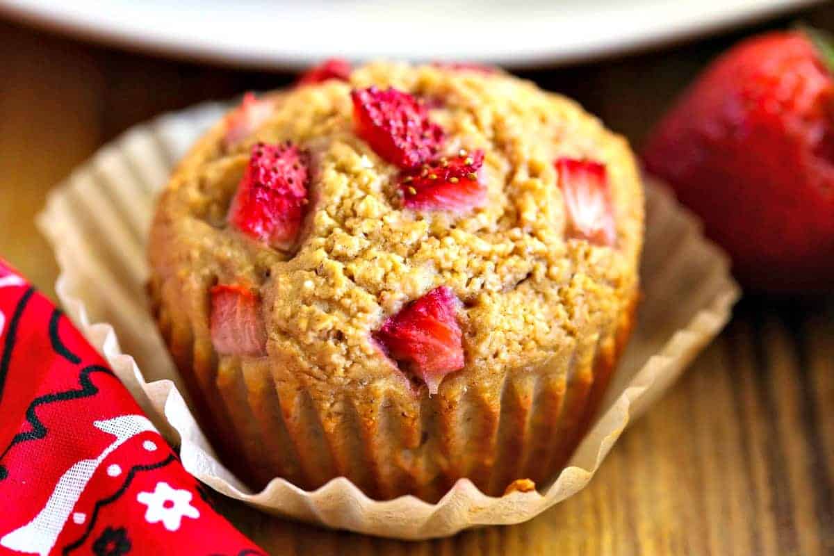 A close up of strawberry muffins