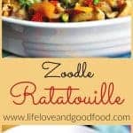 A close up of a bowl of Zoodle Ratatouille