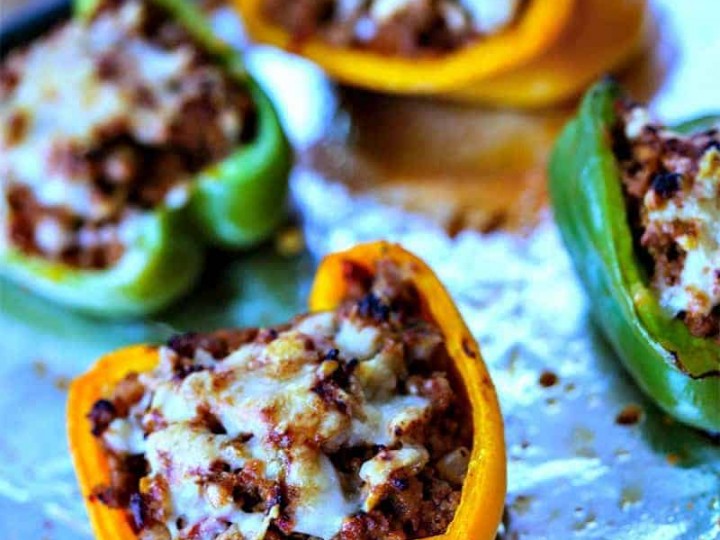 A tray of BBQ Turkey Stuffed Peppers