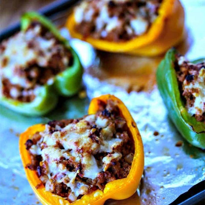 A tray of BBQ Turkey Stuffed Peppers