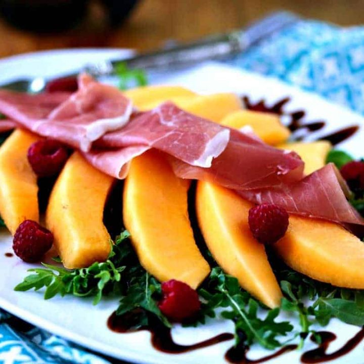 A plate of Cantaloupe and Prosciutto