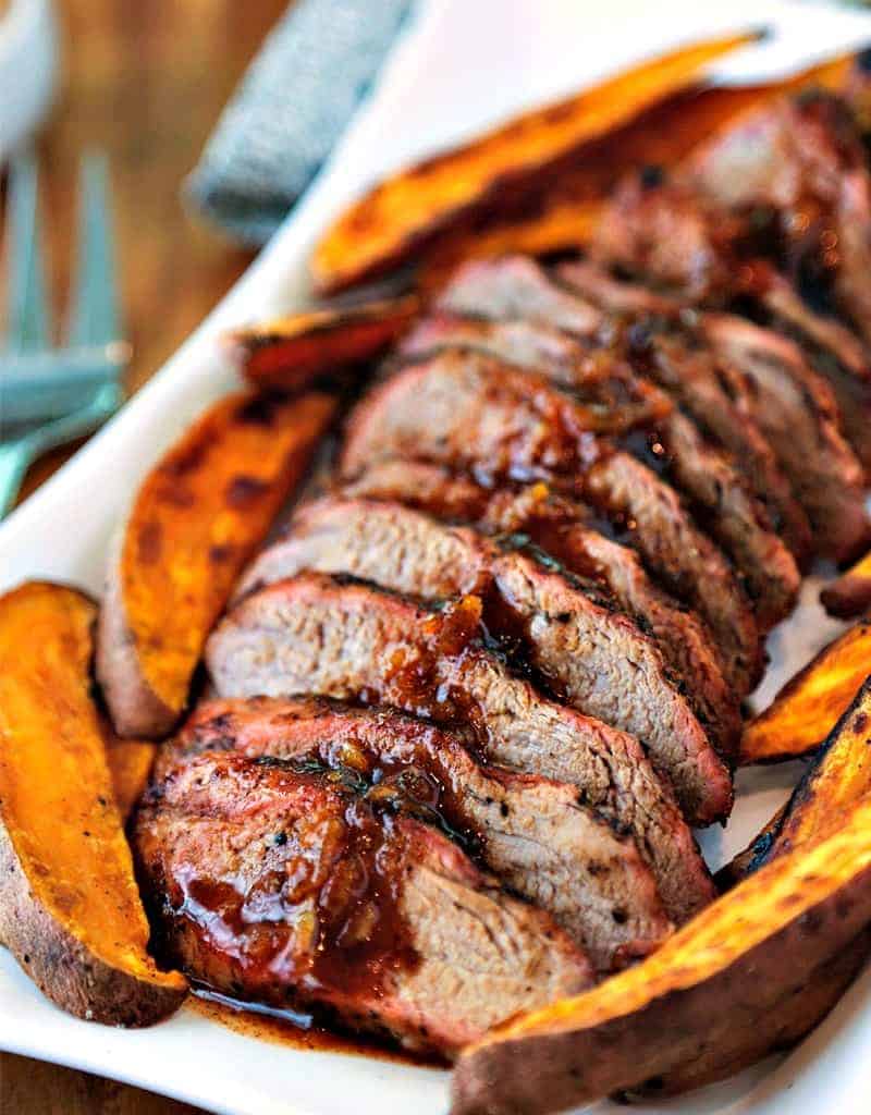 A close up of Chili-Orange Glazed Pork Tenderloin 