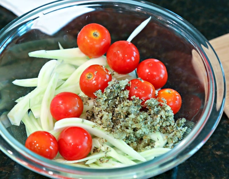 A bowl of fennel and tomatoes