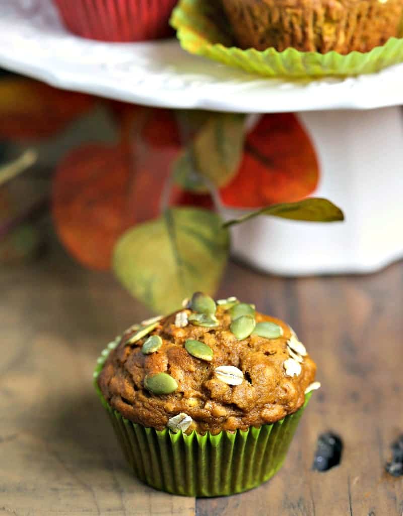 A close up of a Pumpkin Oat Muffin