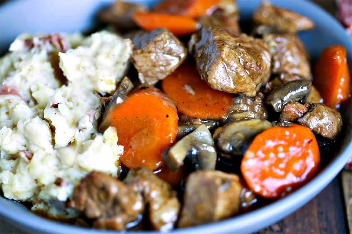 Marsala Beef Stew with Redskin Mashed Potatoes close up