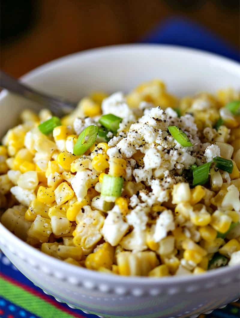 A close up of a bowl of Mexican Street Corn salad