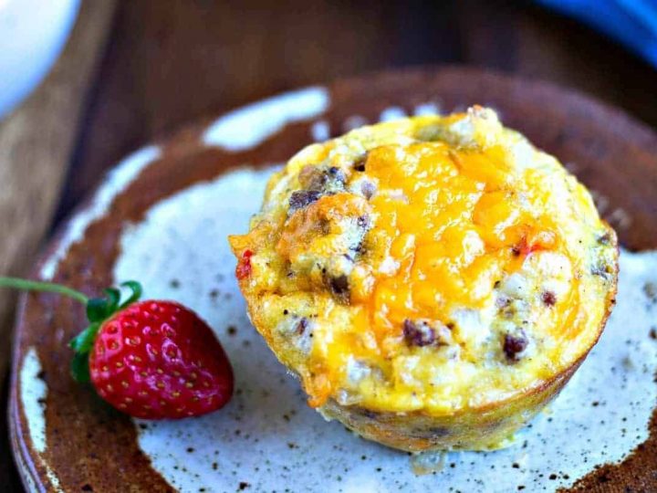 Gluten-Free Sausage Egg Muffin on a speckled plate