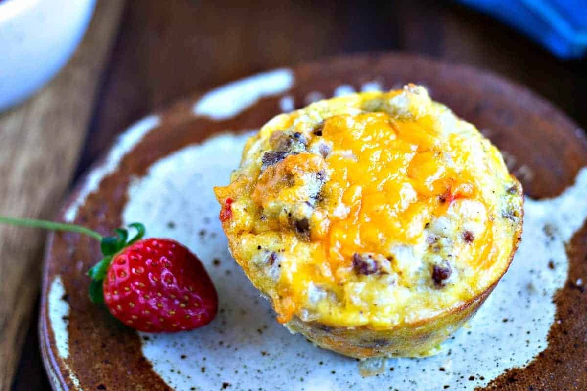 Gluten-Free Sausage Egg Muffin on a speckled plate