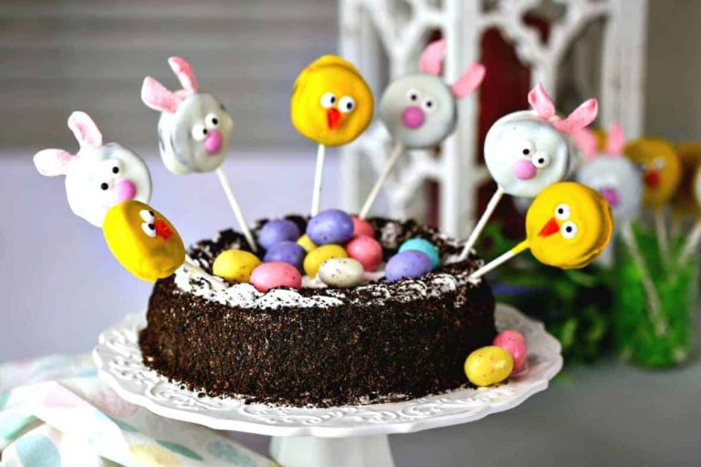Oreo Ice Cream Cake with Easter Cookie Pops