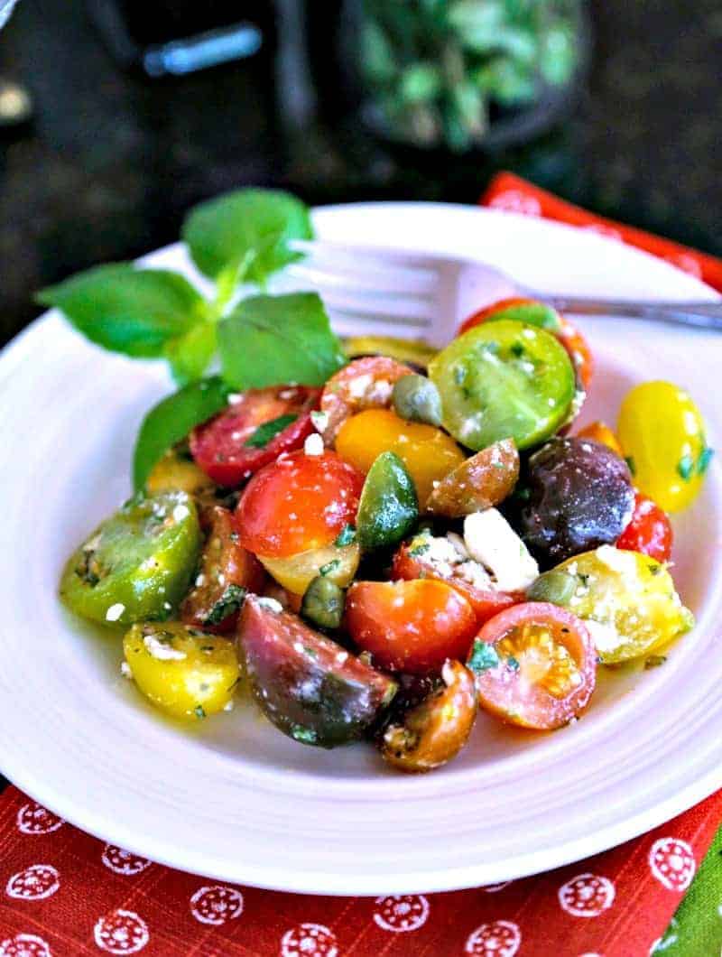 A plate of Greek heirloom tomato salad