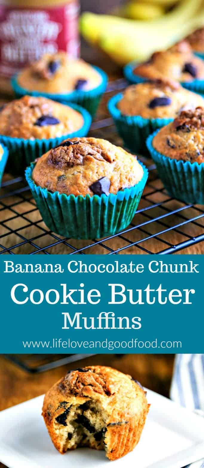Banana Chocolate Chunk Cookie Butter Muffins | Life, Love, and Good Food