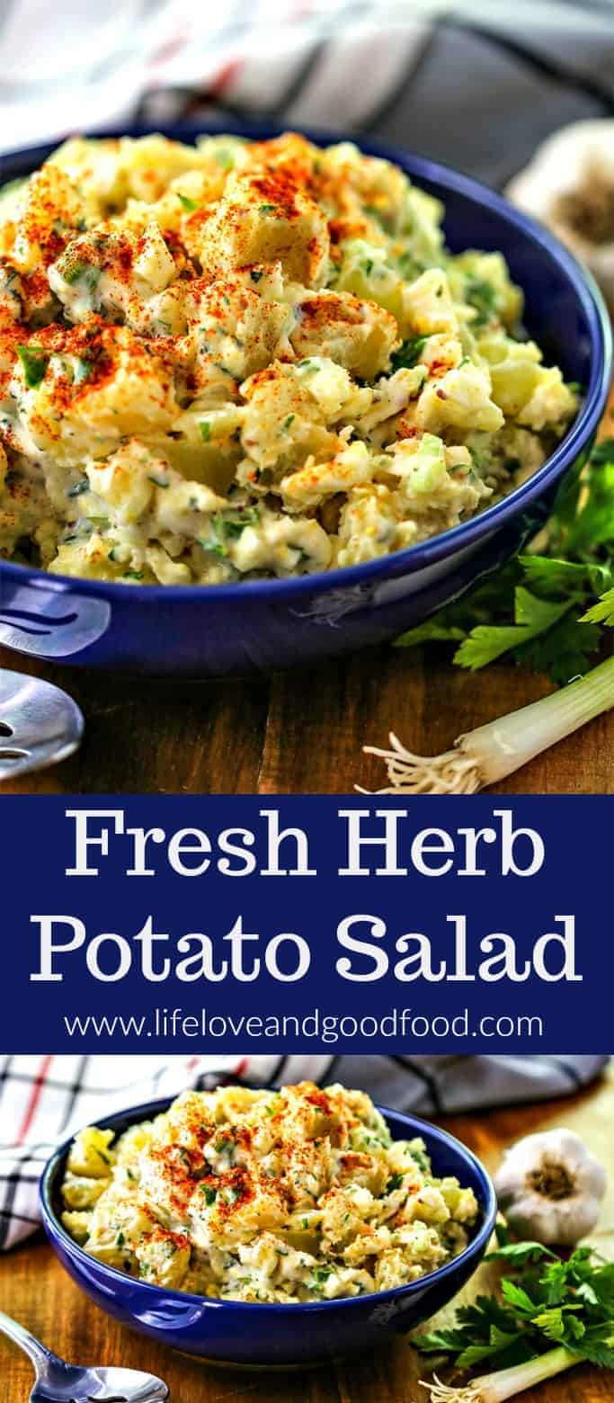 Fresh Herb Potato Salad. The flavor of this classic, creamy potato salad is enhanced by using fresh herbs—tarragon and parsley—in the dressing. #potatosalad #picnic #potluck #sidedish #vegetable #salad