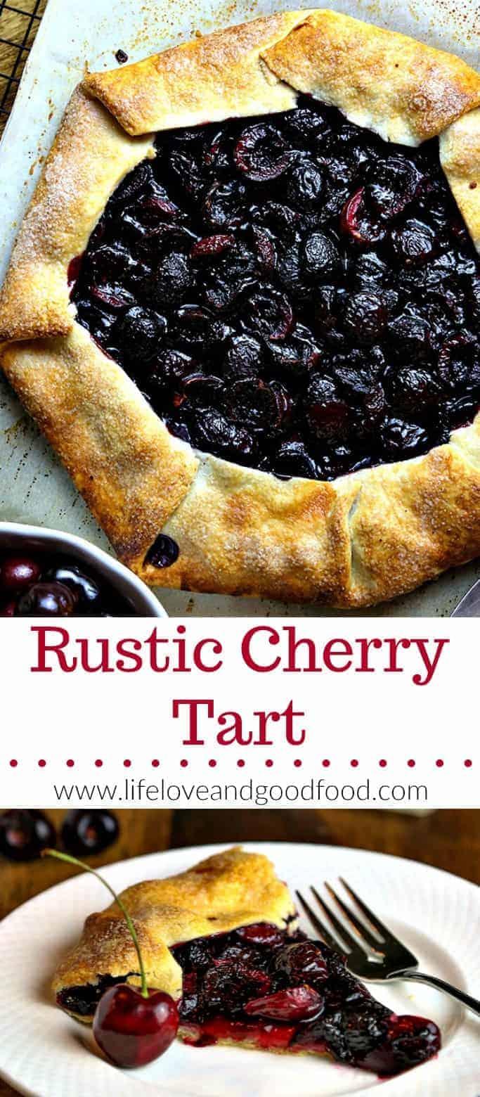 Bake fresh cherry filling on top of this easy 5-minute pie dough and you’ve got yourself a delicious Summer dessert that any novice baker can master—Rustic Cherry Tart. #pie #tart #cherries #recipe #baking #easyaspie