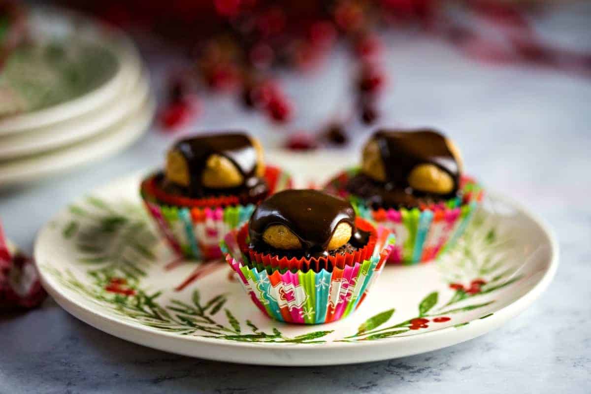 Buckeye Brownie Bites on a plate