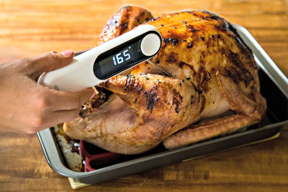 Using a digital thermometer to check internal temp of a turkey