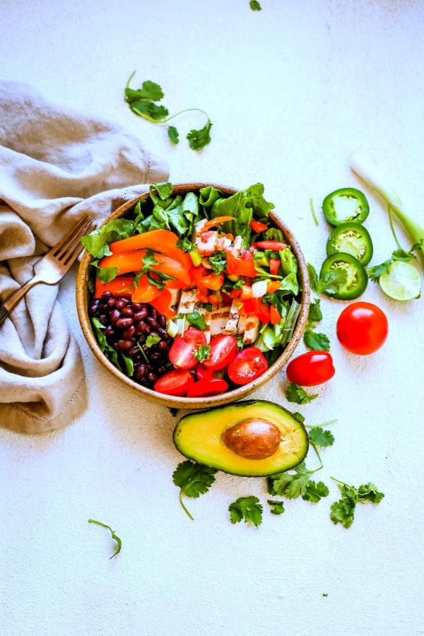 Tex-Mex Chicken Salad with linen napkin