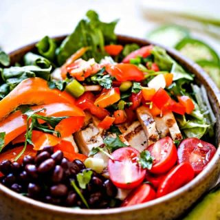 Tex-Mex Chicken Salad in bowl with black beans