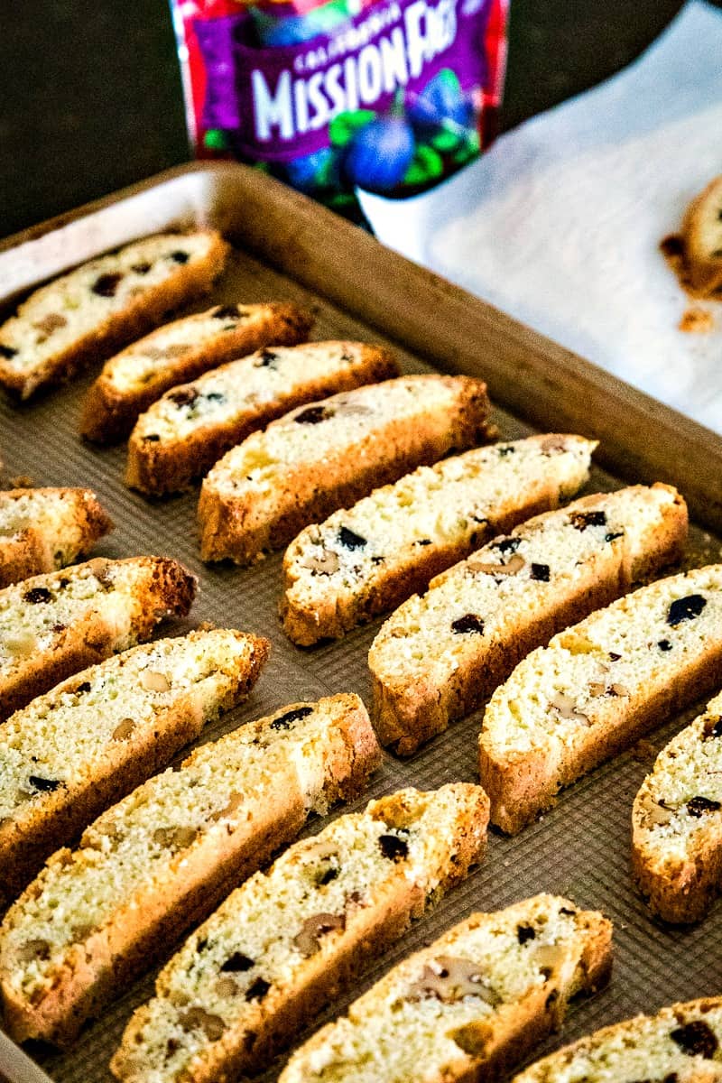 Fig and Walnut Biscotti on baking sheet