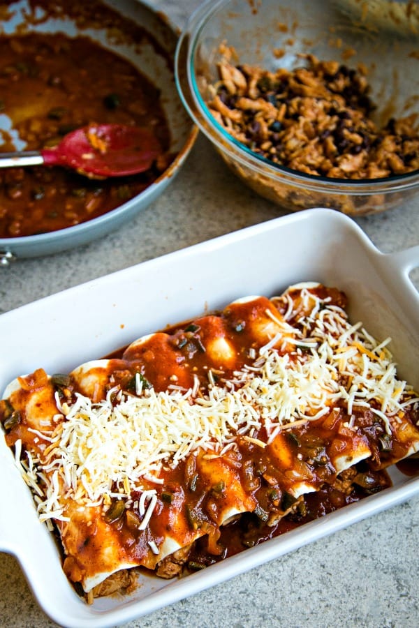 Chicken Black Bean Enchiladas prepped for the oven