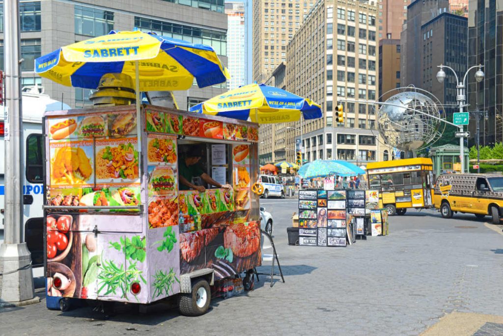 a hot dog cart in New York City.