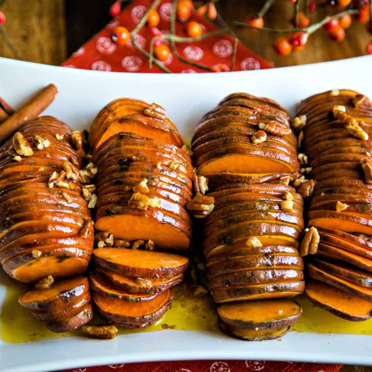 Hasselback Sweet Potatoes with Maple Cinnamon Butter