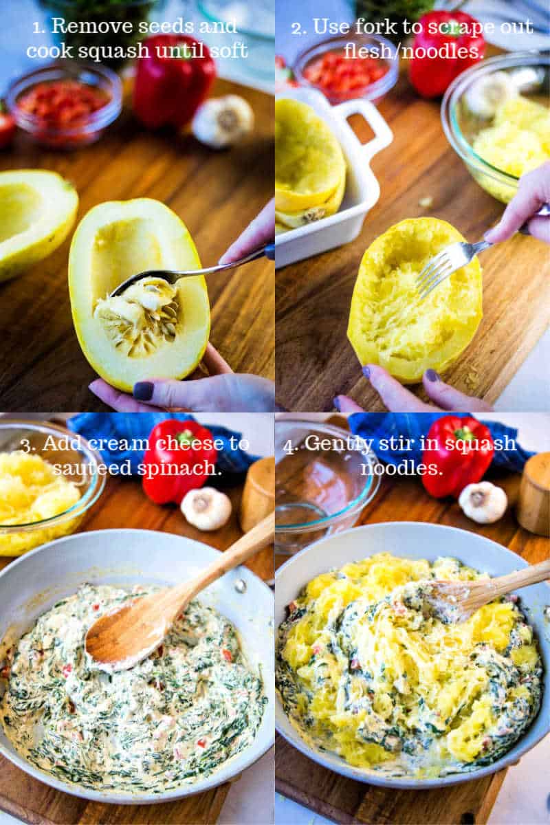 Spaghetti squash on a wooden table, with fork and frying pan