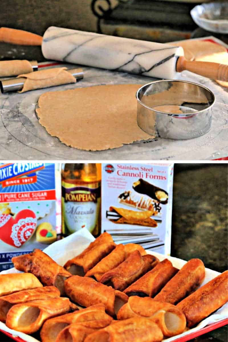 rolling out cannoli dough with the cannoli cutter