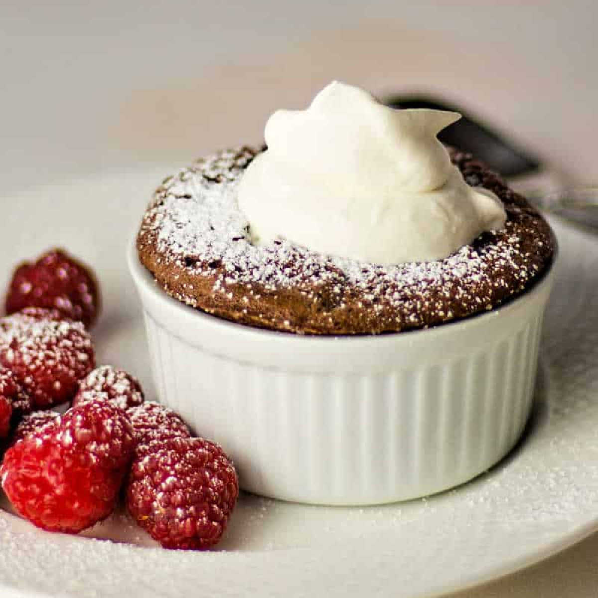 Chocolate Soufflés for Two with Kahlua Whipped Cream