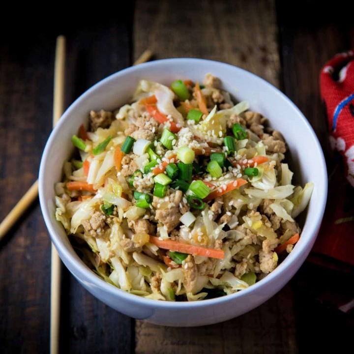 Ginger Chicken Eggroll in a Bowl top down view