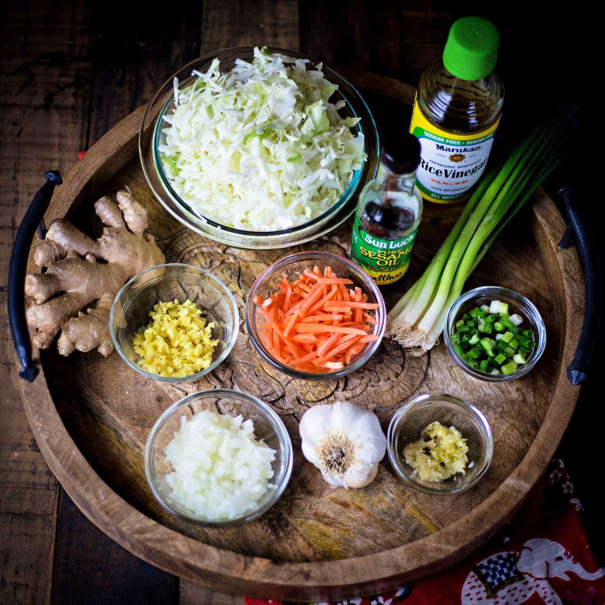 ingredients or Ginger Chicken Eggroll in a Bowl