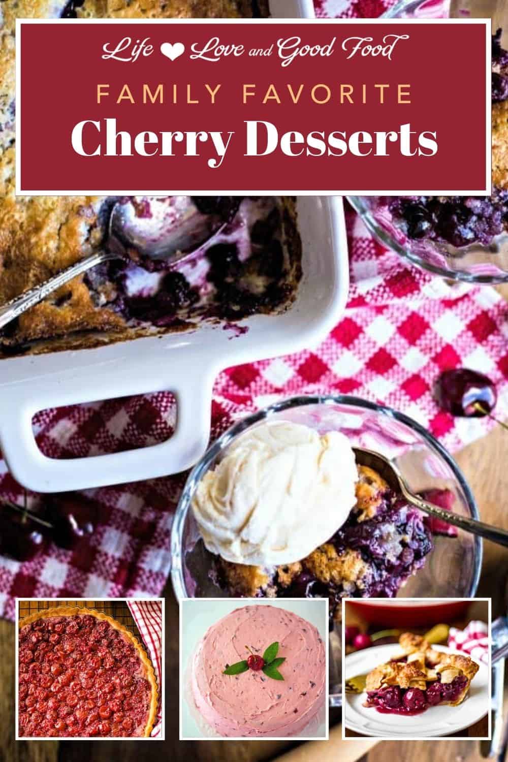 a collage of cherry desserts