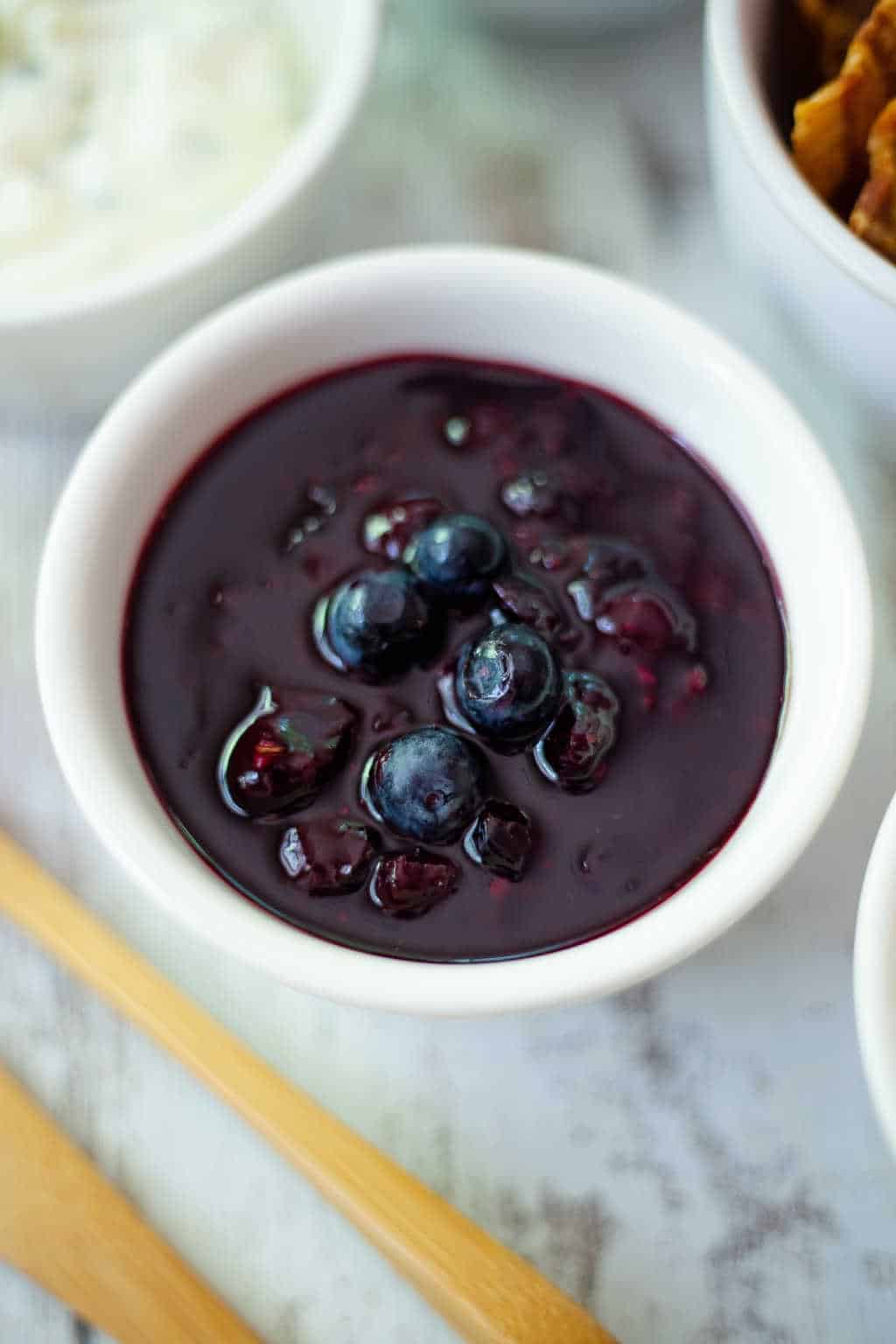 blueberry barbecue sauce in a white bowl