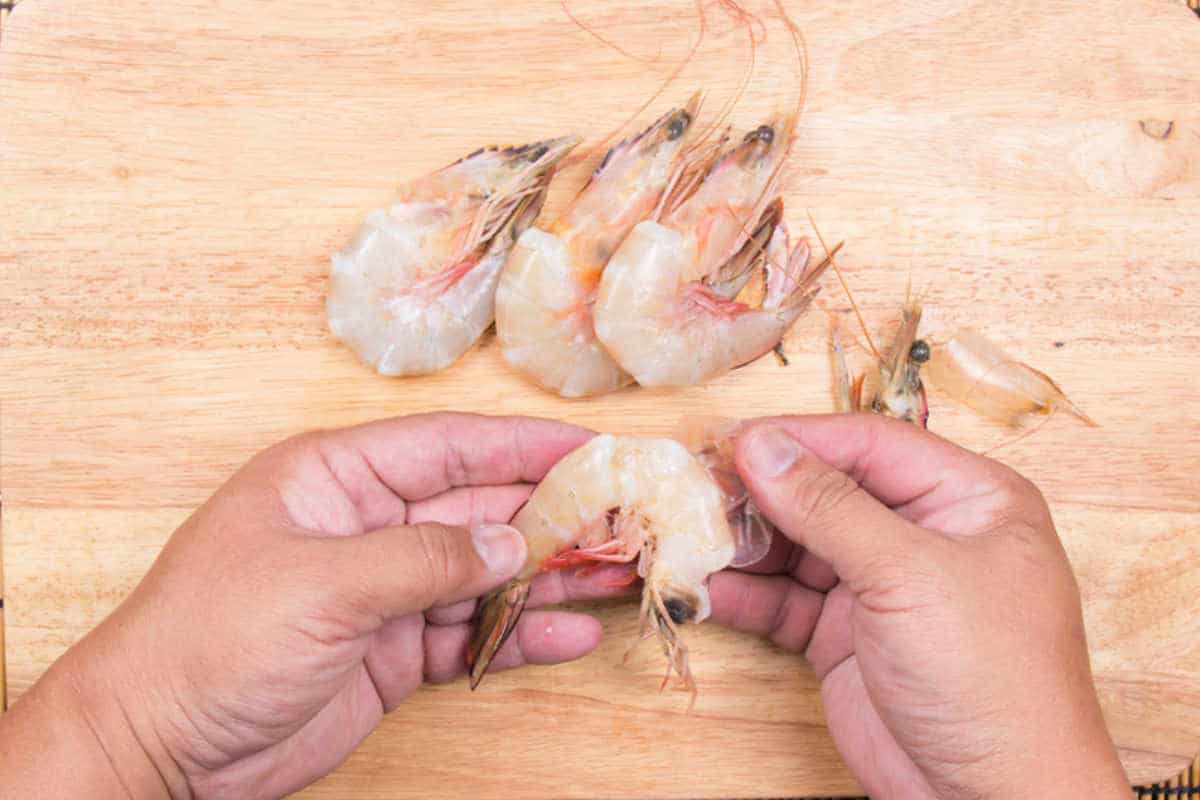 peeling fresh shrimp