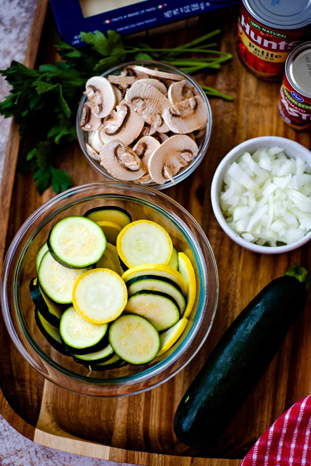 ingredients for Skillet Lasagna with Squash and Mushrooms