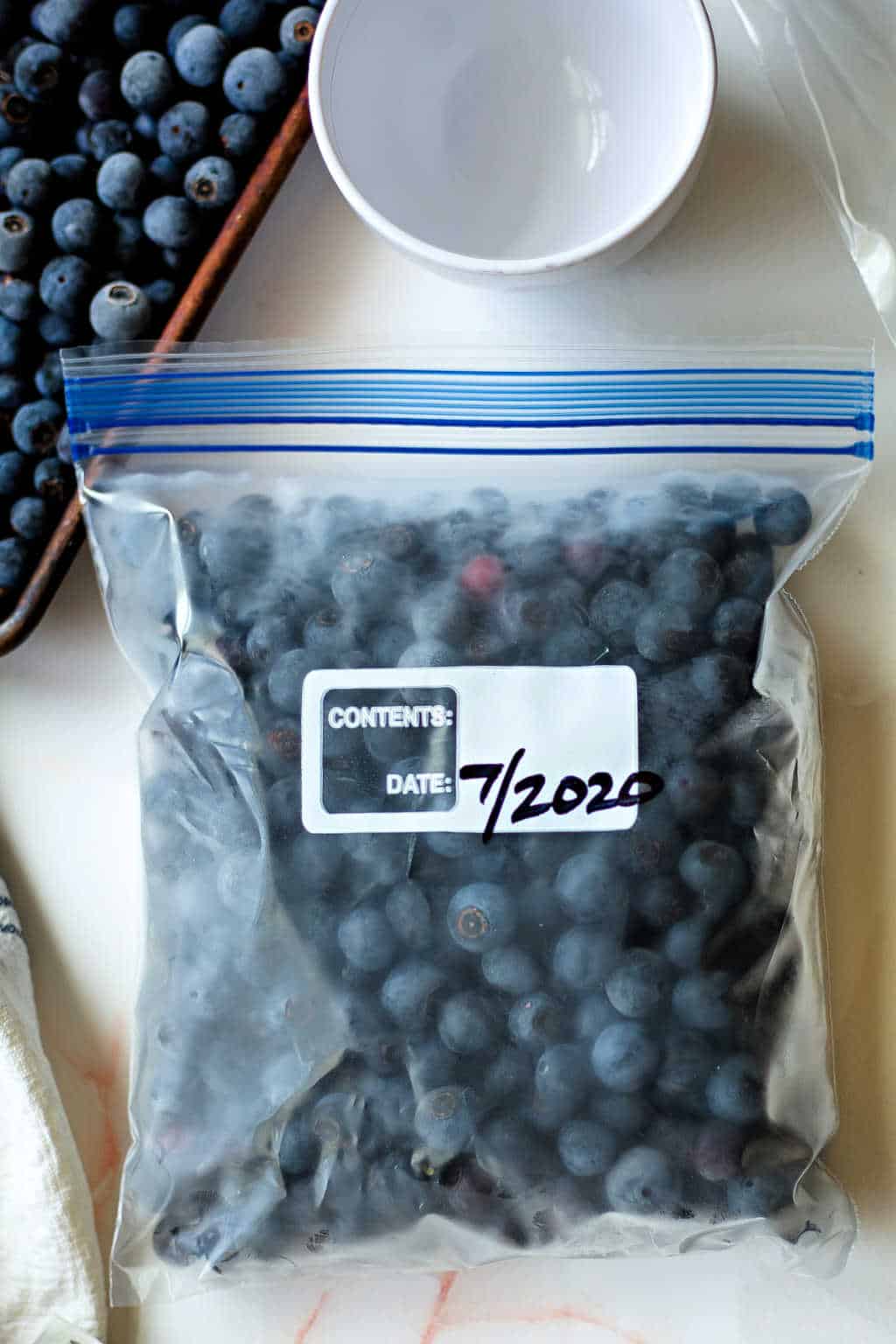 frozen blueberries in a resealable plastic bag