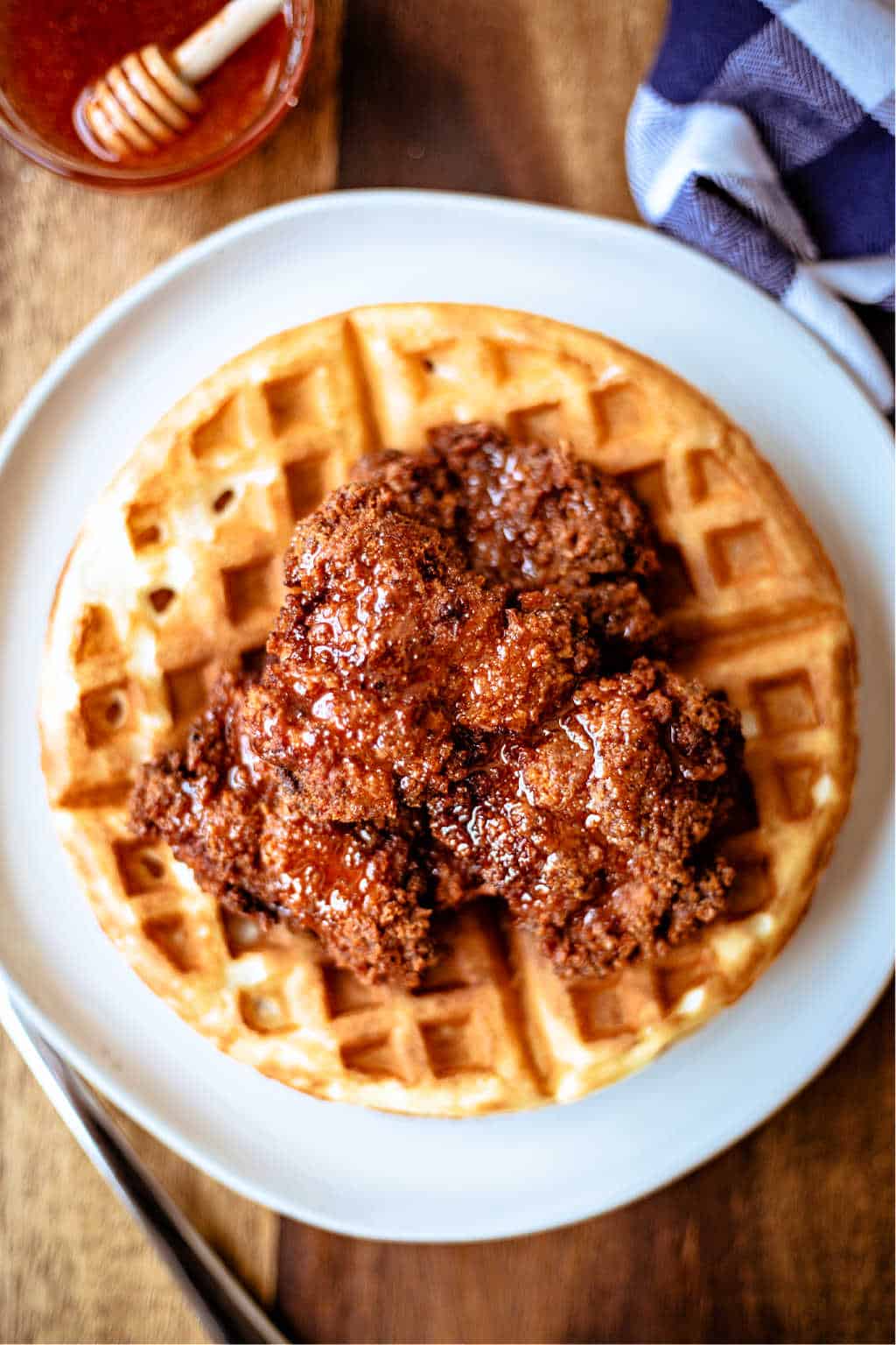 A close up of Chicken and Waffle on a plate