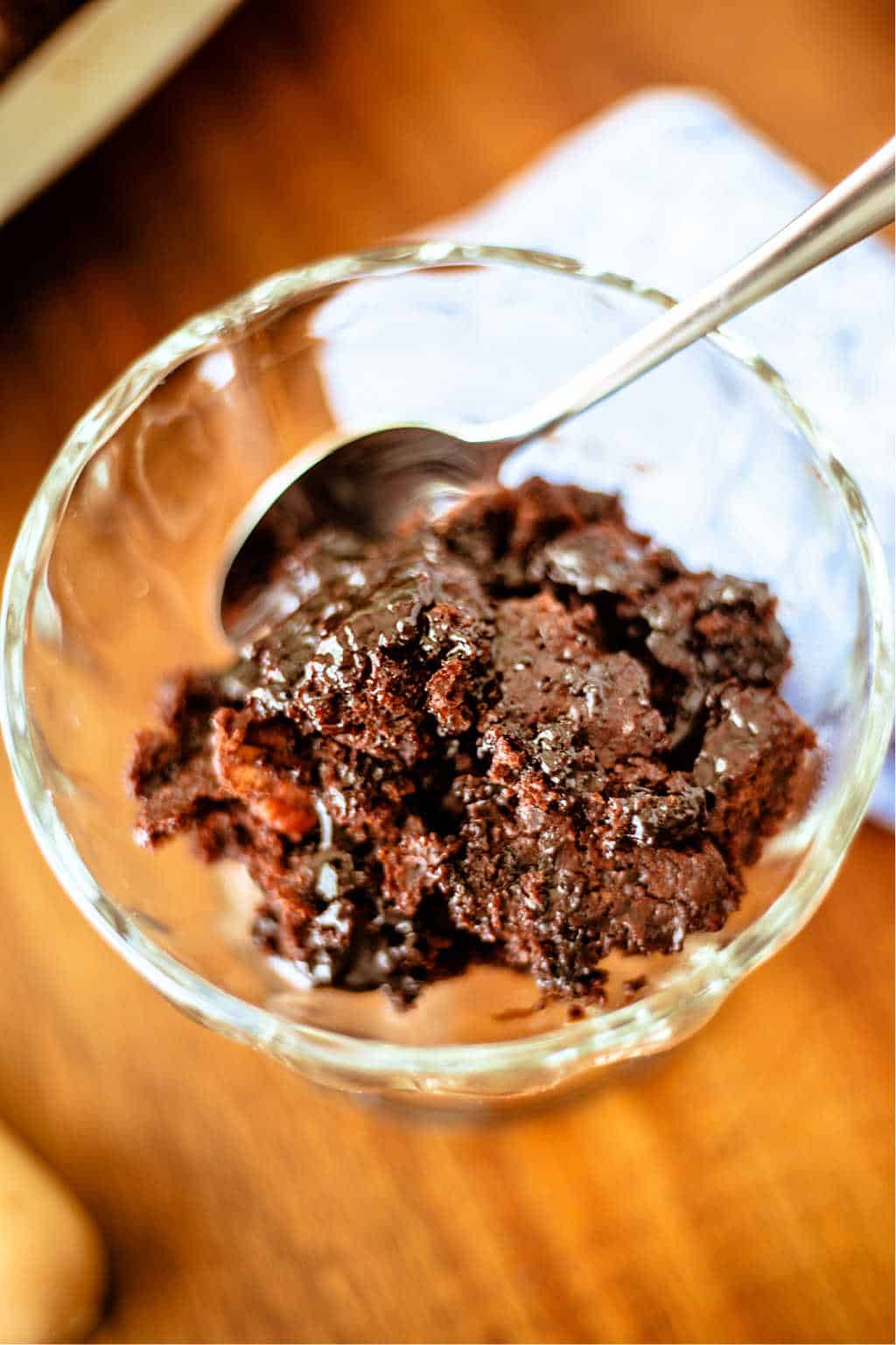 chocolate pudding cake in a glass bowl