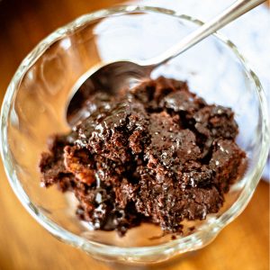 chocolate pudding cake in a glass bowl