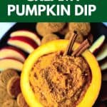 Easy Pumpkin Dip on a black platter with ginger snaps and apple slices