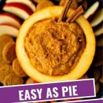 Easy Pumpkin Dip on a black platter with ginger snaps and apple slices