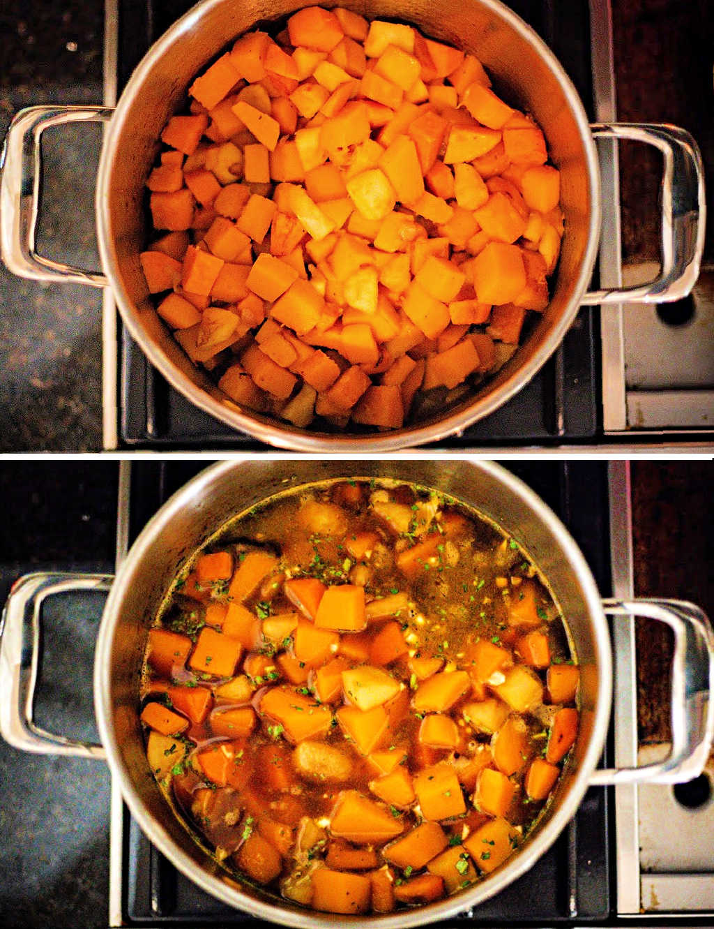 butternut squash soup in a pot on the stove