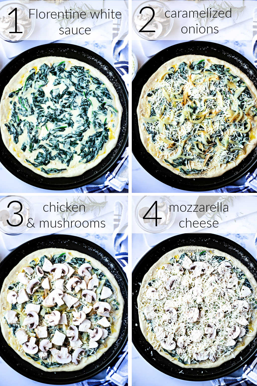 process images for making Florentine Chicken Pizza