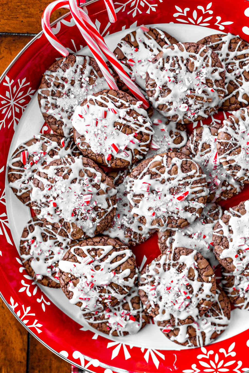 a tray of Peppermint Brownie Drop Cookies