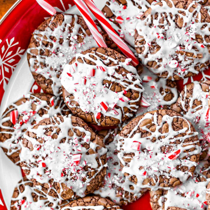 a tray of Peppermint Brownie Drop Cookies